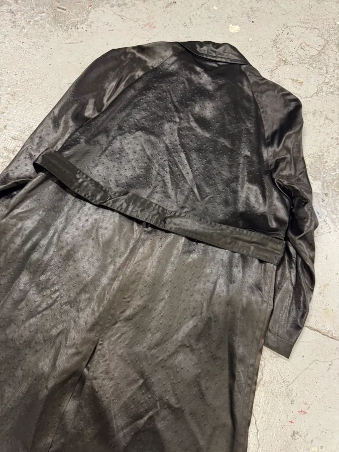 1990s Balmain Ostrich Effect Black Trench Coat - Image 6