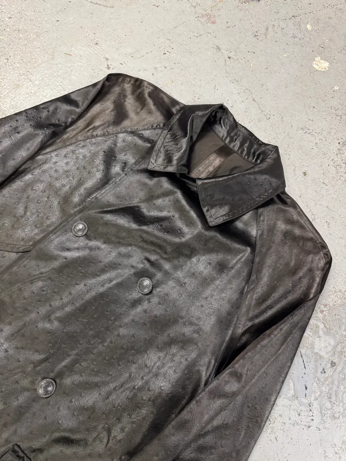 1990s Balmain Ostrich Effect Black Trench Coat - Image 8