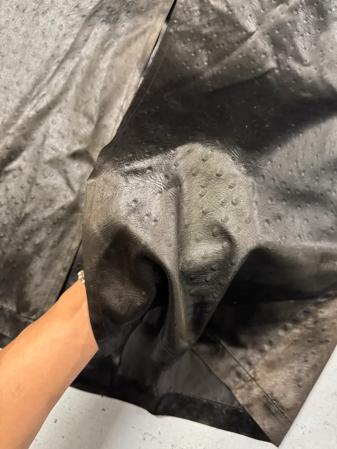 1990s Balmain Ostrich Effect Black Trench Coat - Image 9