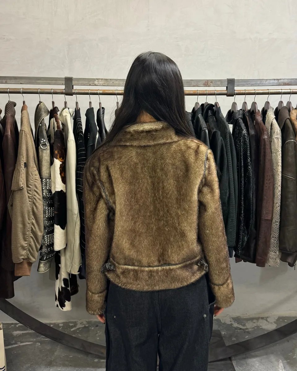 1990s Balmain Reversible Fur Leather Camel Biker Jacket - Image 3