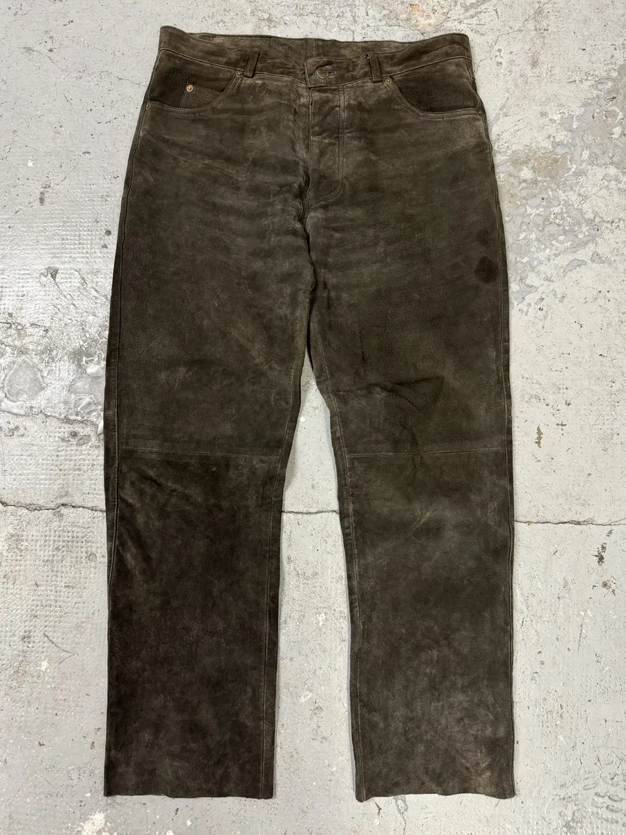 1990s Brown Italian Old Suede Leather Large Pants
