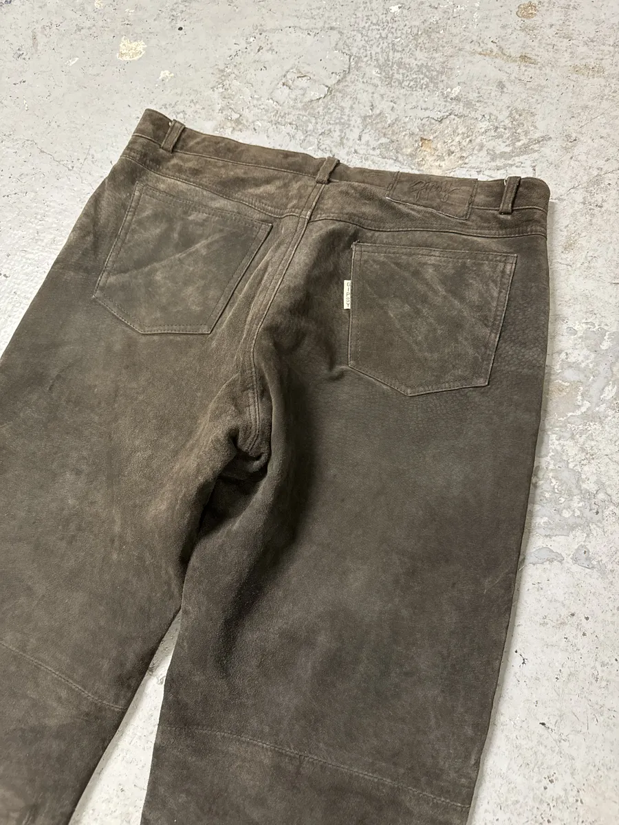 1990s Brown Italian Old Suede Leather Large Pants - Image 10