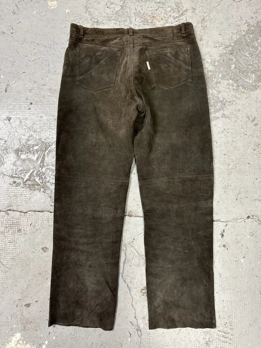 1990s Brown Italian Old Suede Leather Large Pants - Image 5