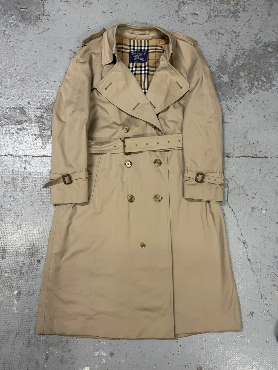 1990s Burberry Beige Tartan Trench Coat
