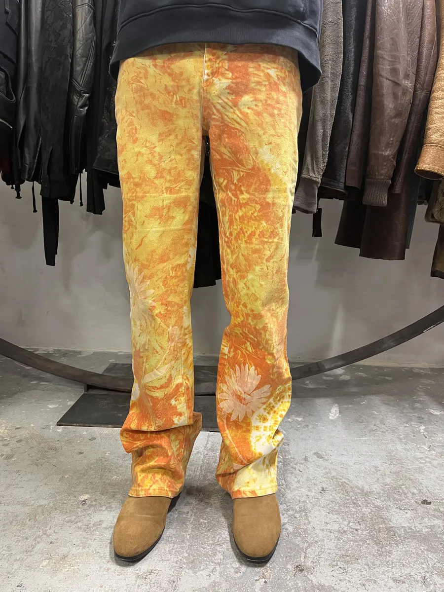 1990s Cavalli Orange Sunflowers Pants - Image 3