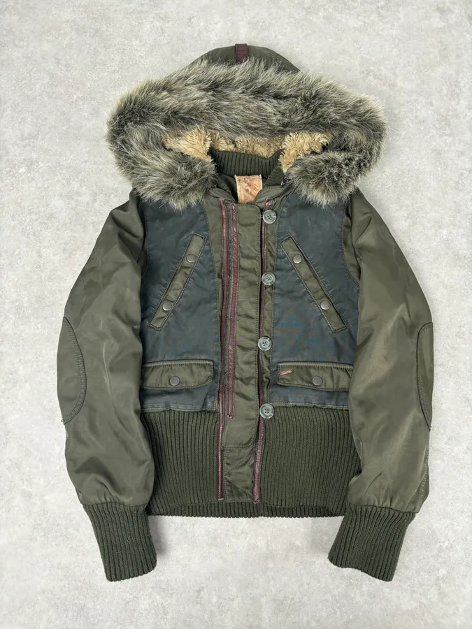 1990s Chevignon Military Aviator Fur Bomber Jacket