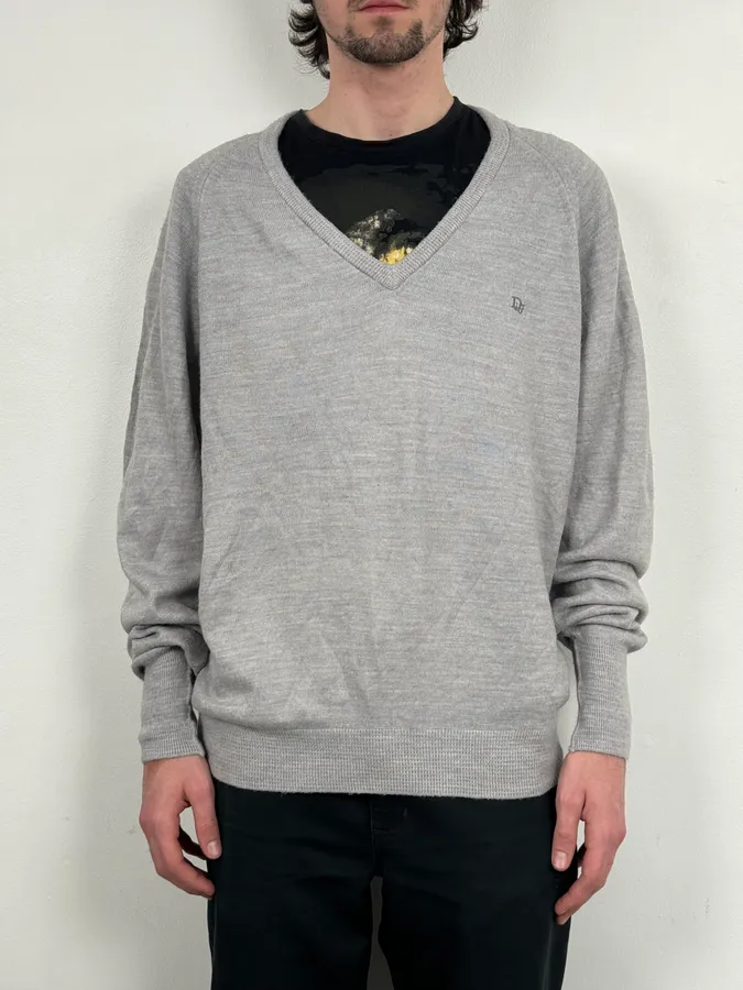 1990s Christian Dior Grey V-Neck Sweater - Image 2