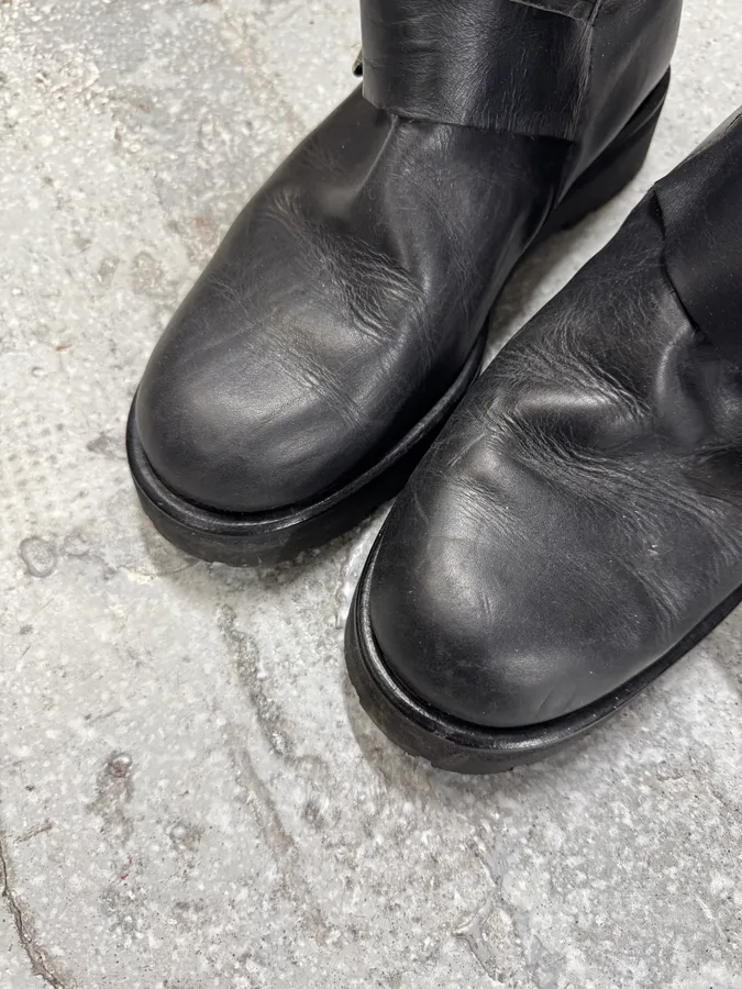 1990s Claude Montana Avant-Garde Zip Biker Black Leather Boots - Image 5