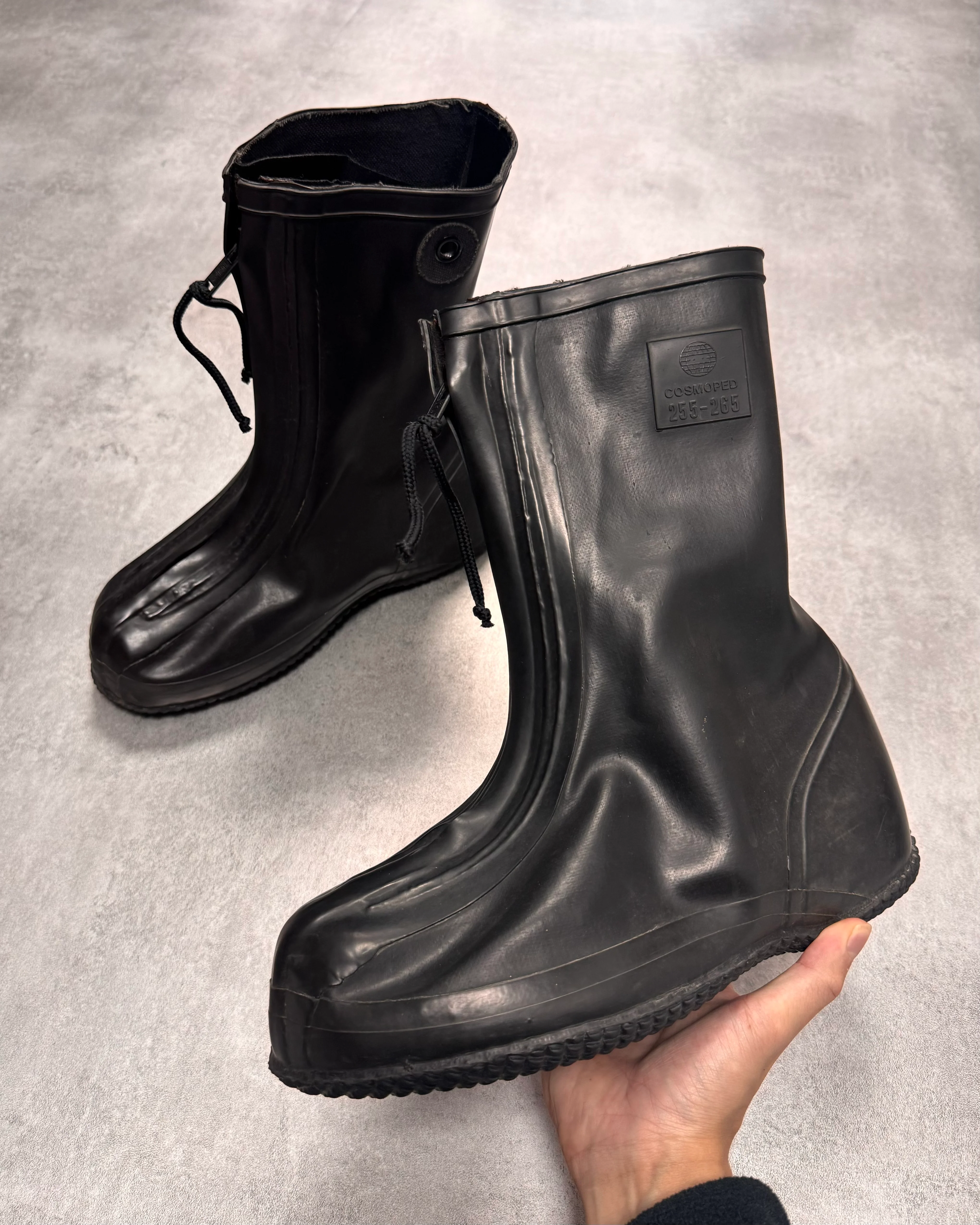 1980s Combat Waterproof Protection Front Zip Shoes Covers Black Boots