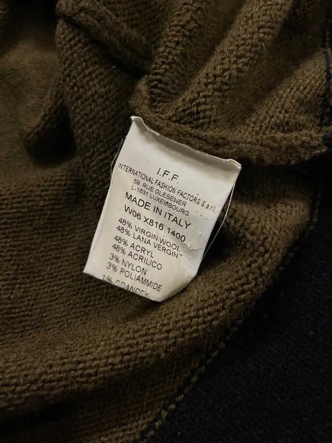 1990s Dirk Bikkembergs Khaki Green Wool Contrast Cuff Zip-up Cardigan - Image 10