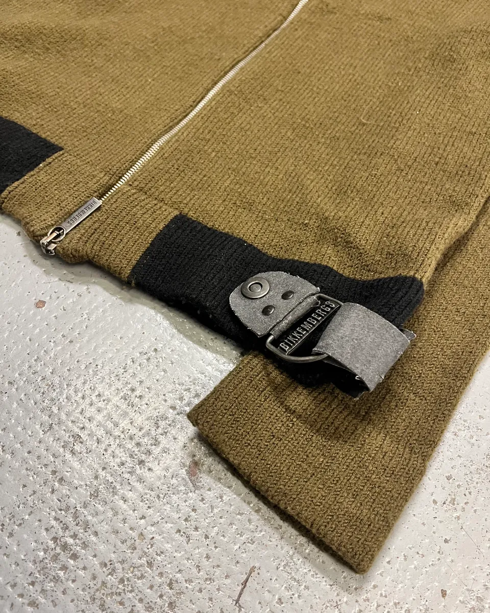 1990s Dirk Bikkembergs Khaki Green Wool Contrast Cuff Zip-up Cardigan - Image 6