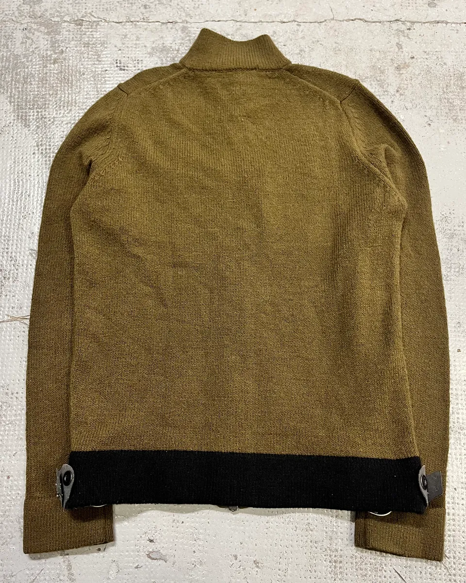 1990s Dirk Bikkembergs Khaki Green Wool Contrast Cuff Zip-up Cardigan - Image 7