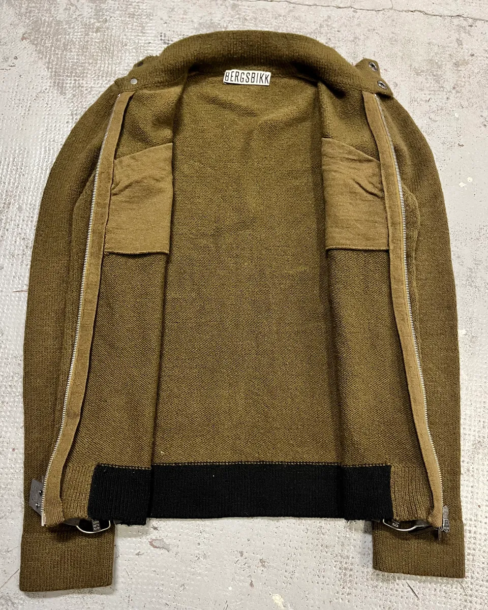 1990s Dirk Bikkembergs Khaki Green Wool Contrast Cuff Zip-up Cardigan - Image 8