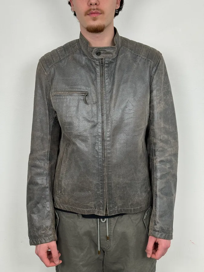 1990s Dolce & Gabbana Avant-Garde Grey Moto Leather Jacket - Image 2