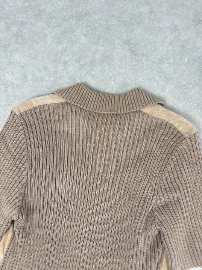 1990s Dolce & Gabbana Beige Suede Ribbed Knit Hybrid Cardigan Shirt - Image 6