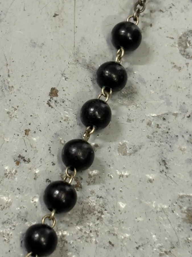 1990s Dolce & Gabbana Black Beaded Ankh Cross Rosary Necklace - Image 6