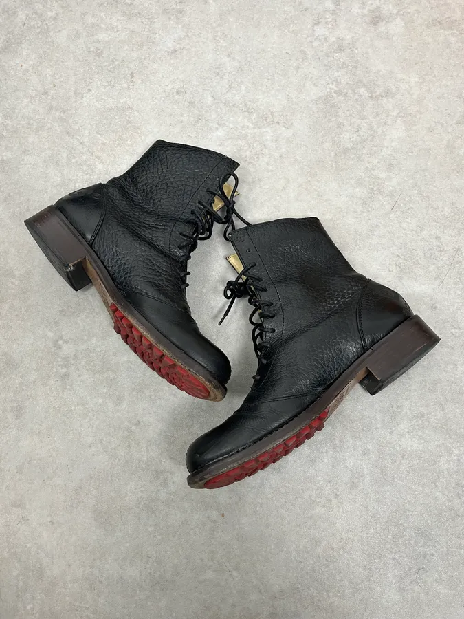 1990s Dolce & Gabbana Black Combat Leather Boots - Image 5