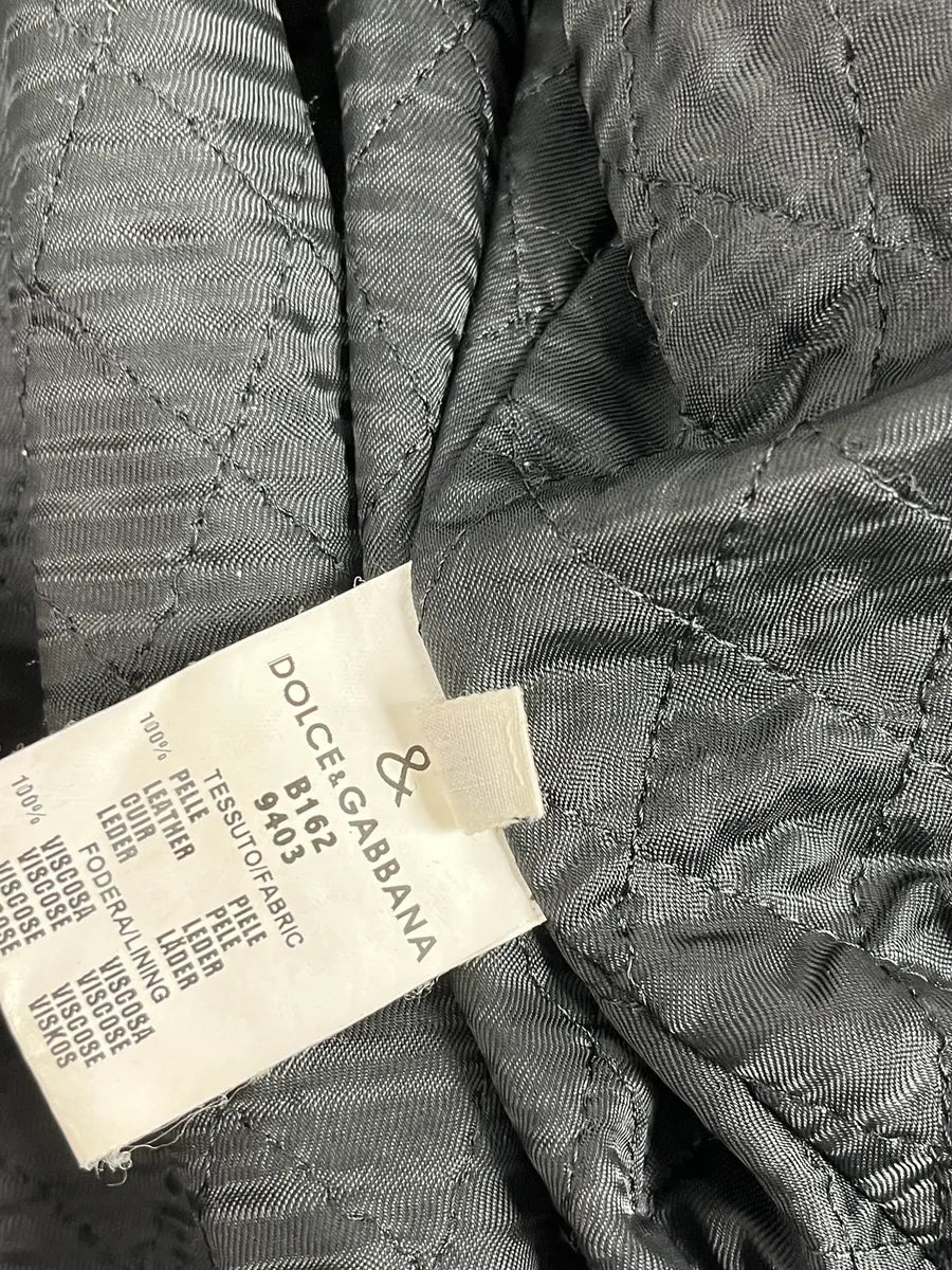 1990s Dolce & Gabbana Black Leather Multi-Pocket Bomber Jacket - Image 11