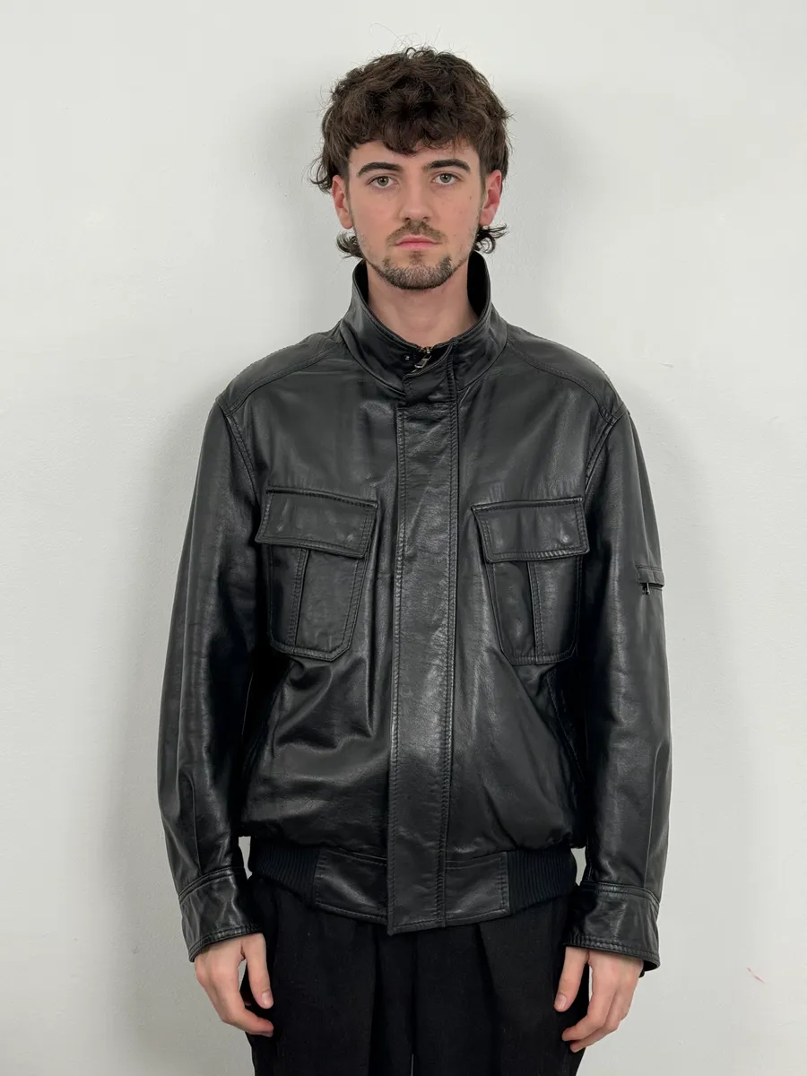 1990s Dolce & Gabbana Black Mafia Leather Jacket - Image 2