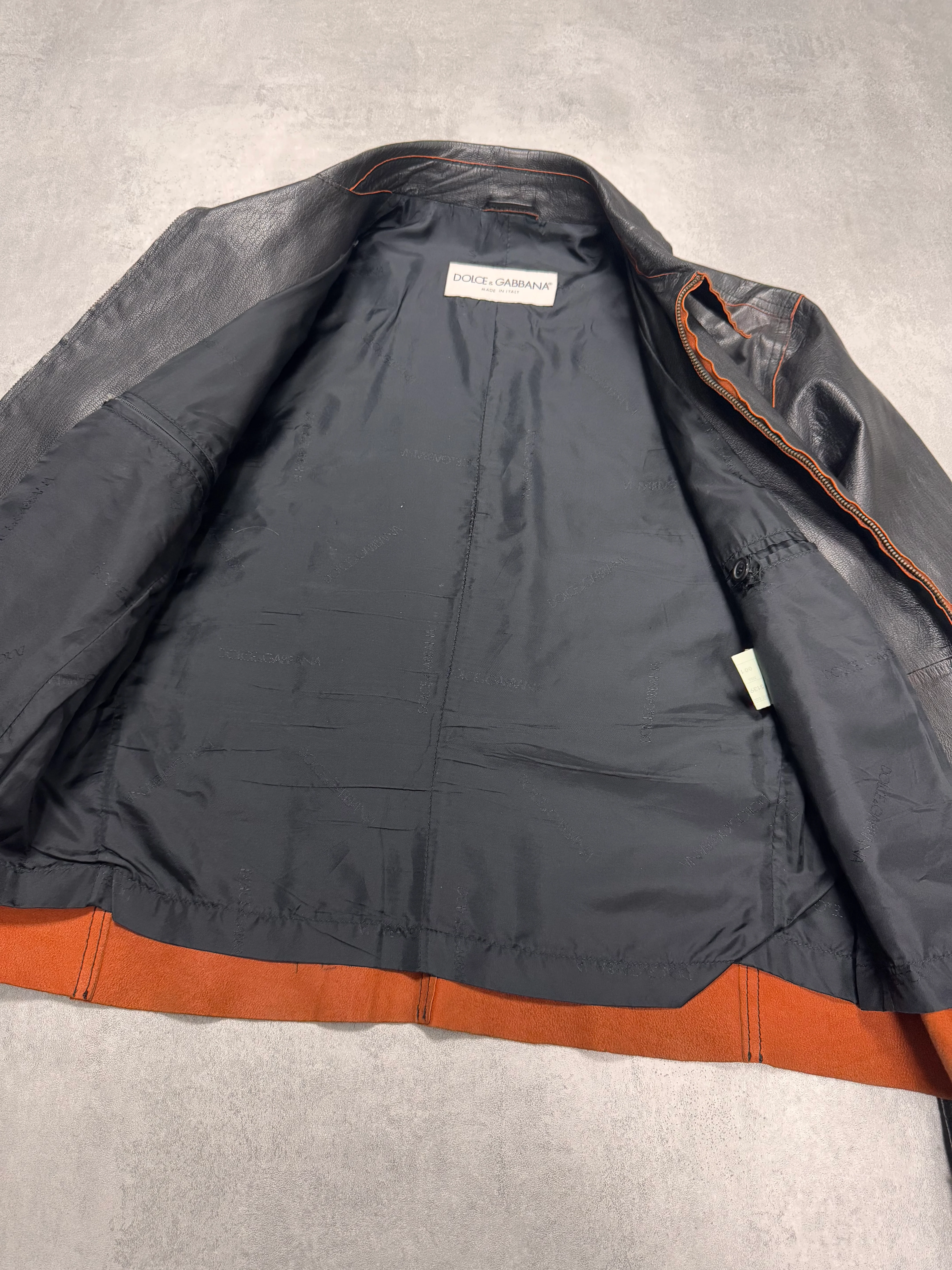 1990s Dolce & Gabbana Black Leather Orange Suede Jacket - Image 5