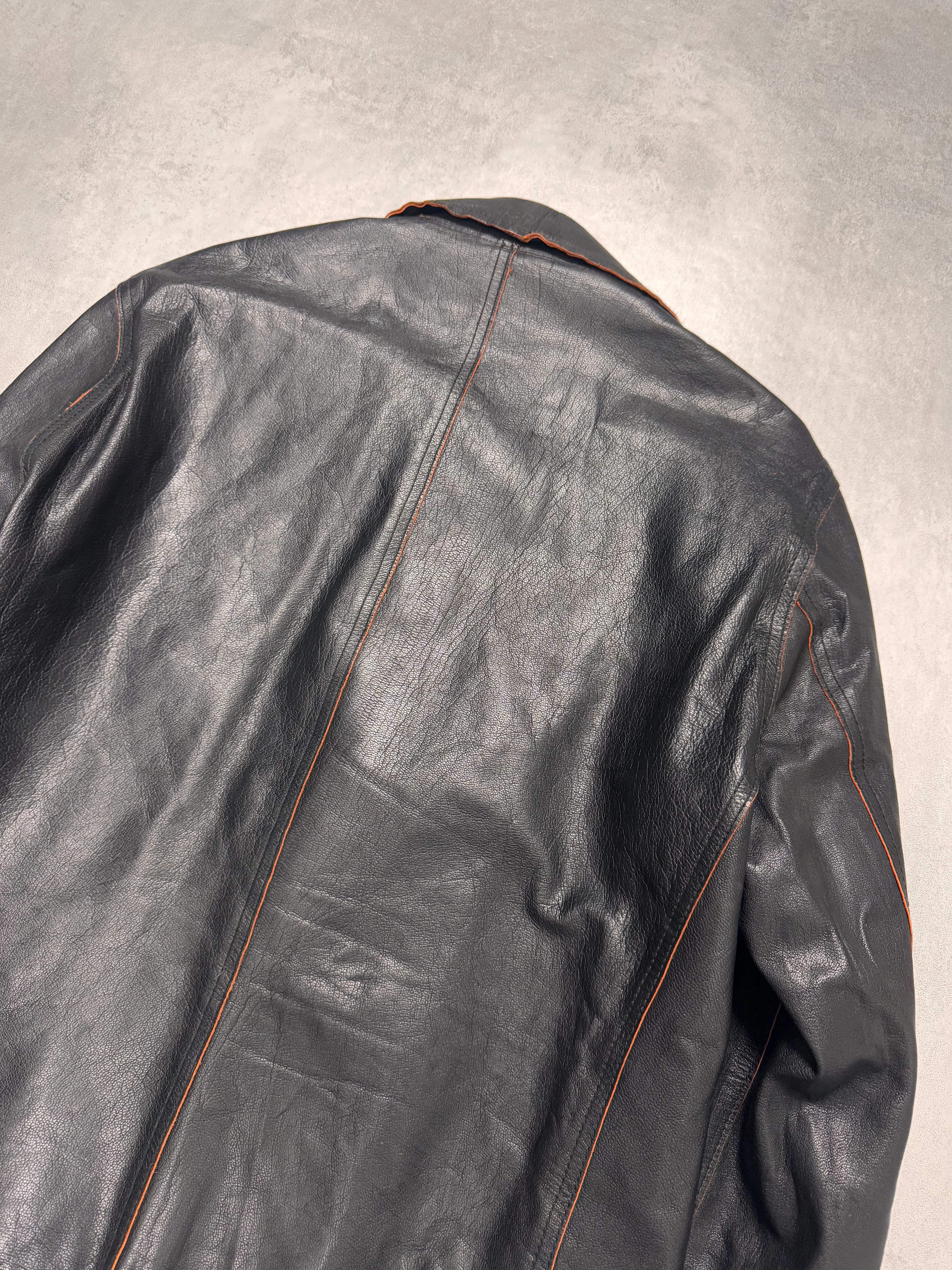 1990s Dolce & Gabbana Black Leather Orange Suede Jacket - Image 7
