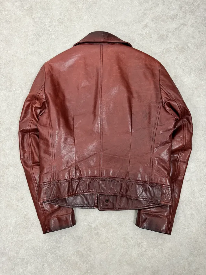 1990s Dolce & Gabbana Bordeaux Red Leather Buttoned Jacket - Image 6