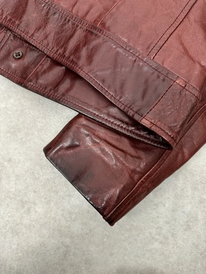 1990s Dolce & Gabbana Bordeaux Red Leather Buttoned Jacket - Image 8