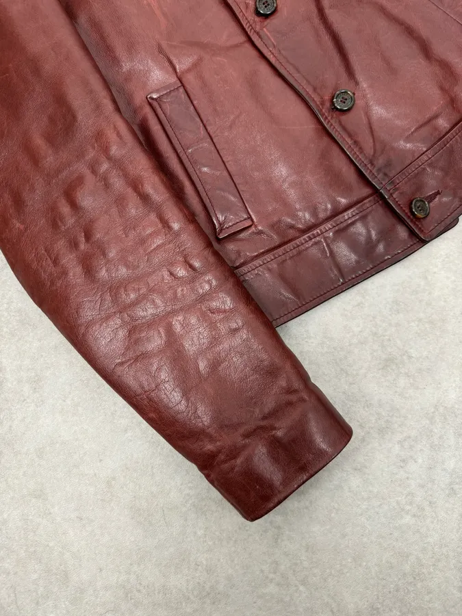 1990s Dolce & Gabbana Bordeaux Red Leather Buttoned Jacket - Image 9