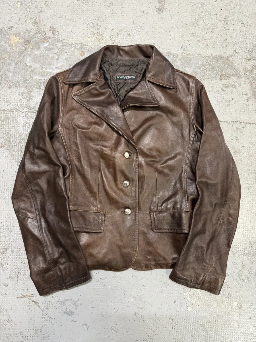 1990s Dolce & Gabbana Brown Leather Blazer Jacket