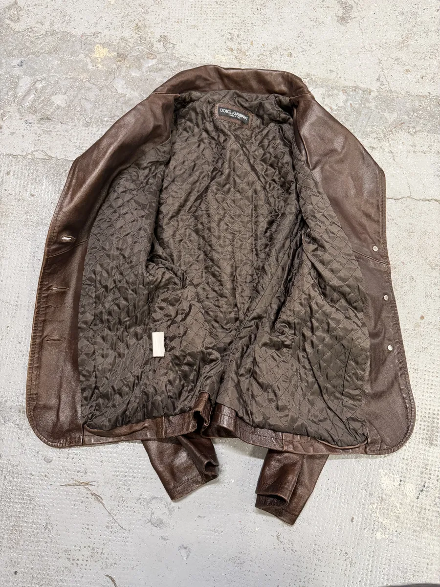 1990s Dolce & Gabbana Brown Leather Blazer Jacket - Image 10