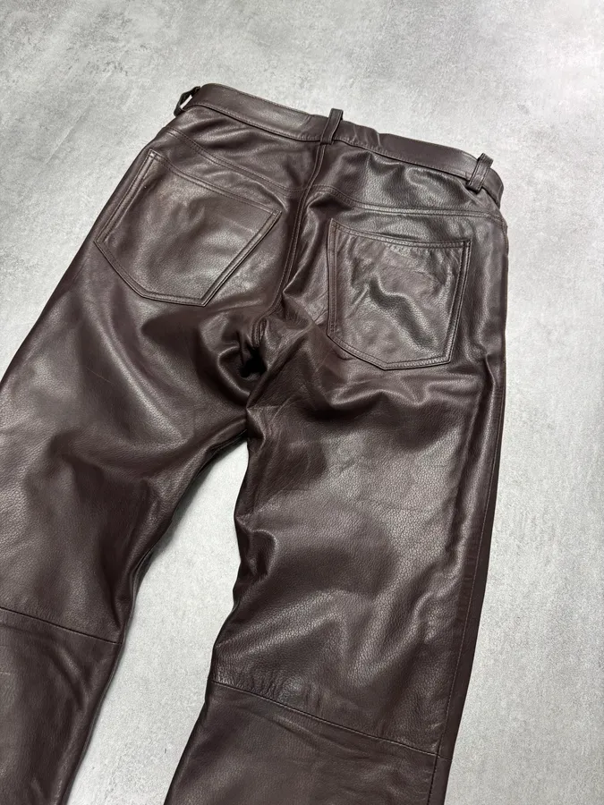 1990s Dolce & Gabbana Brown Leather Pants - Image 3