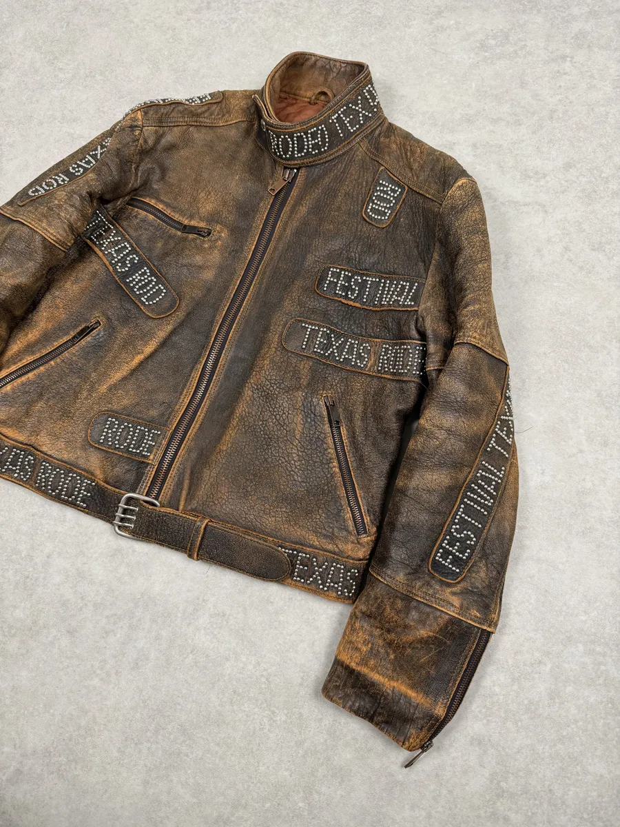1990s Dolce & Gabbana Brown Rodeo Texas Studded Leather Jacket - Image 9