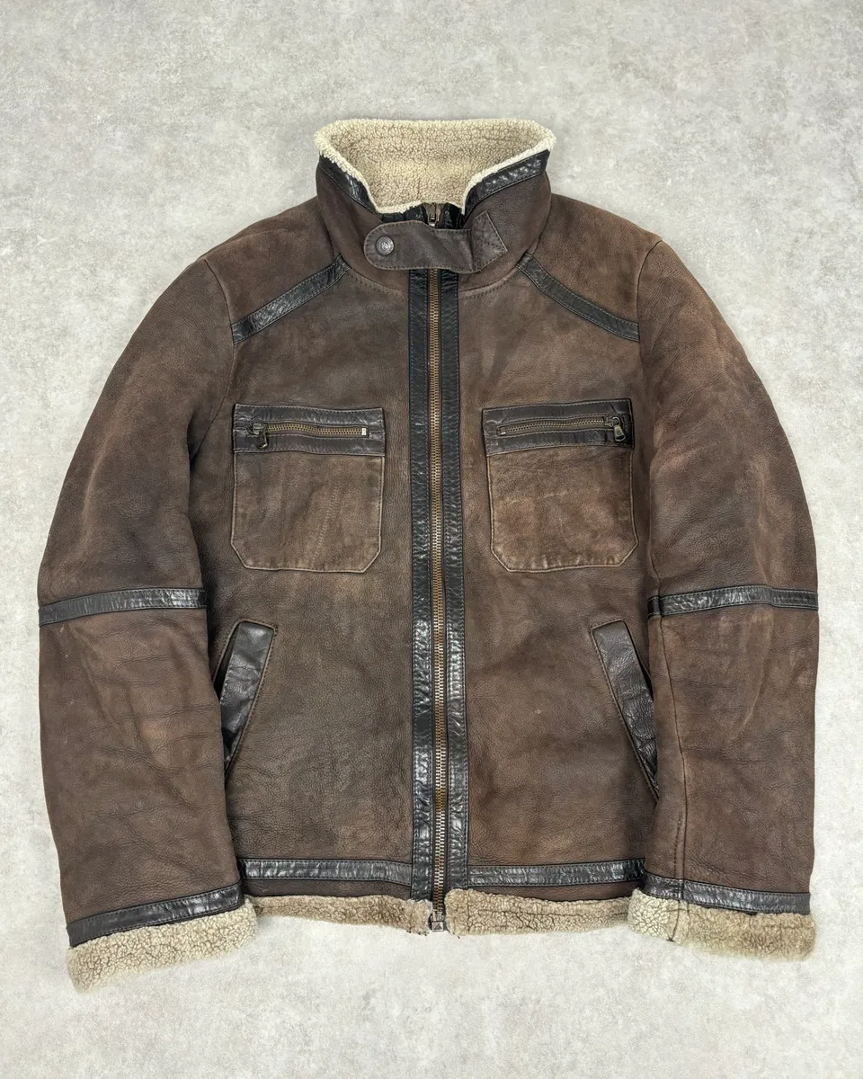 1990s Dolce & Gabbana Brown Shearling Leather Jacket