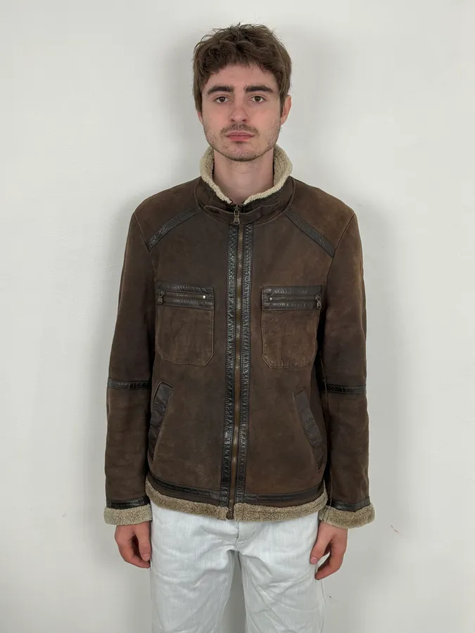 1990s Dolce & Gabbana Brown Shearling Leather Jacket - Image 2