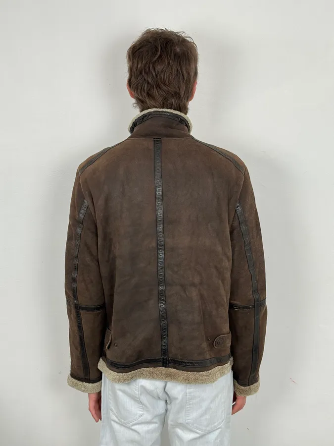 1990s Dolce & Gabbana Brown Shearling Leather Jacket - Image 3