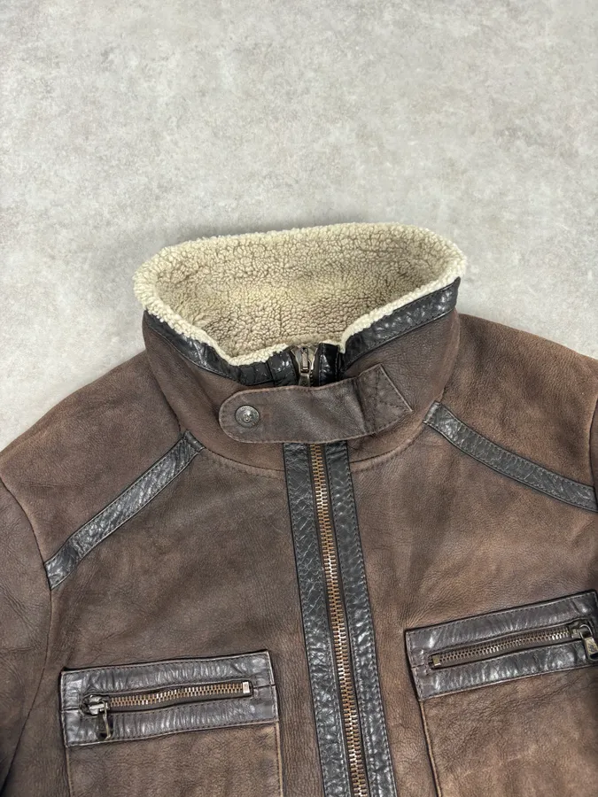 1990s Dolce & Gabbana Brown Shearling Leather Jacket - Image 4