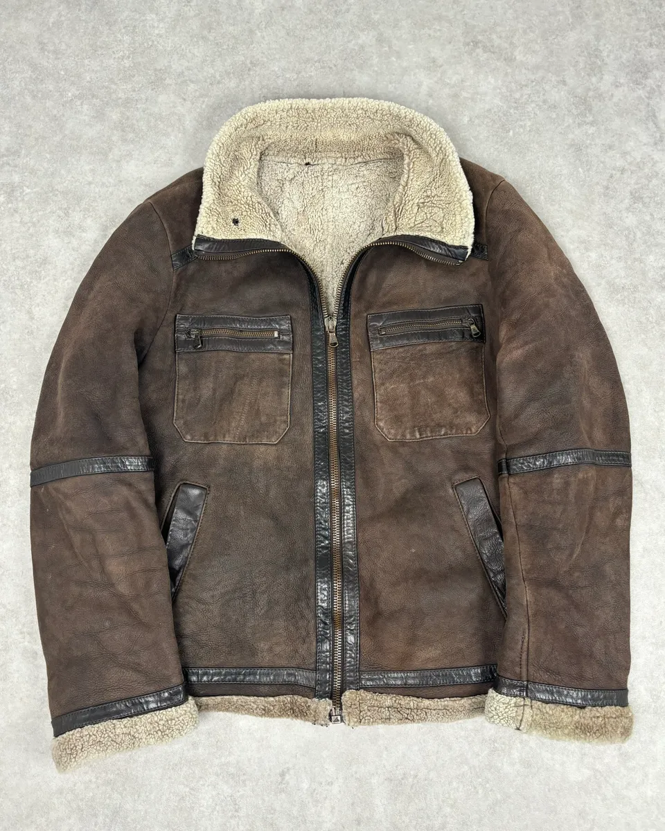 1990s Dolce & Gabbana Brown Shearling Leather Jacket - Image 8