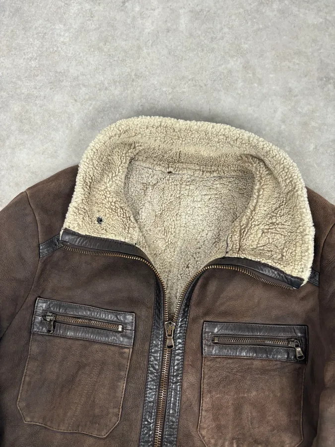 1990s Dolce & Gabbana Brown Shearling Leather Jacket - Image 9