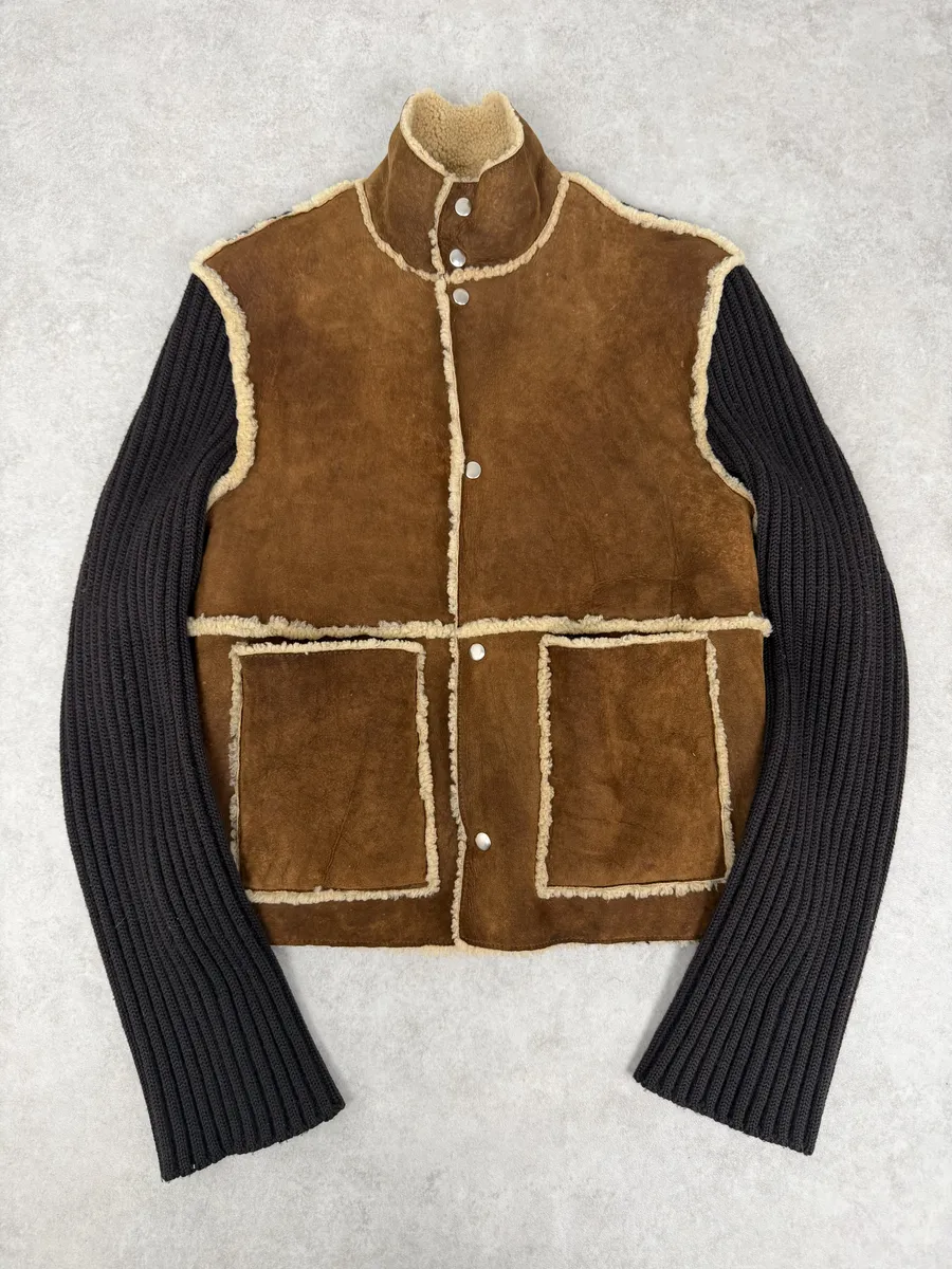 1990s Dolce & Gabbana Brown Shearling Wool Leather Jacket