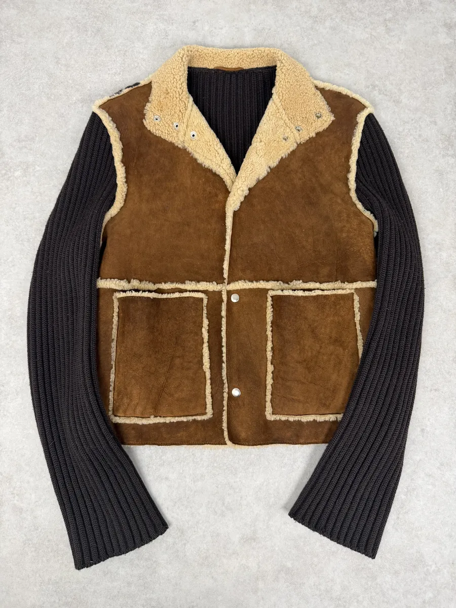 1990s Dolce & Gabbana Brown Shearling Wool Leather Jacket - Image 2