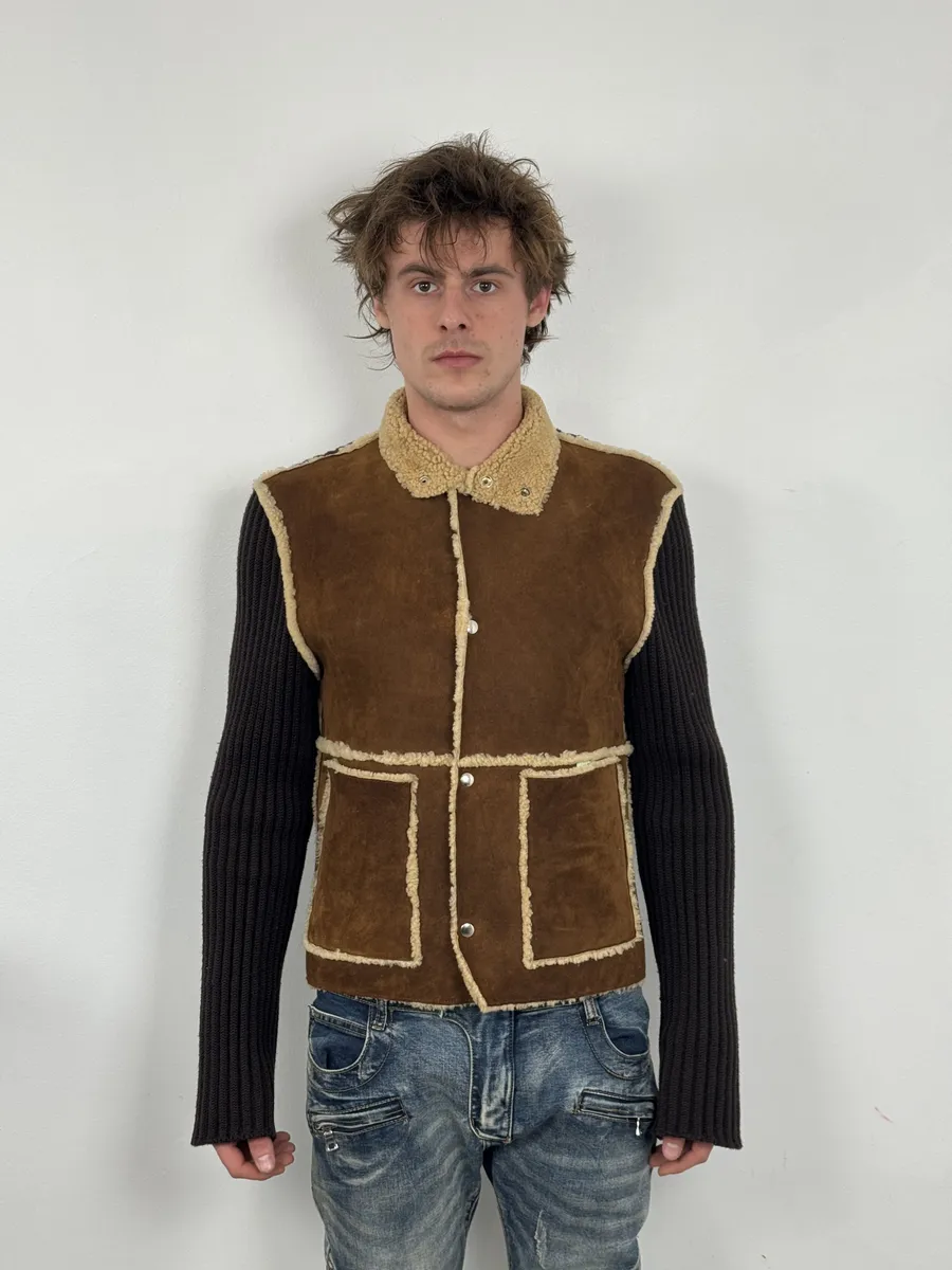 1990s Dolce & Gabbana Brown Shearling Wool Leather Jacket - Image 3