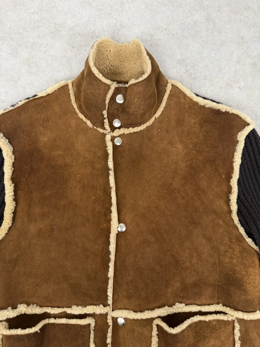 1990s Dolce & Gabbana Brown Shearling Wool Leather Jacket - Image 6