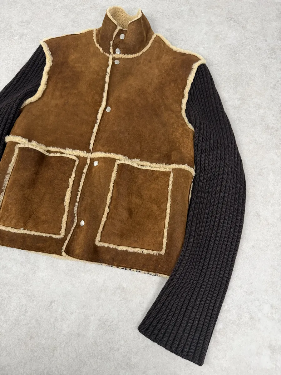 1990s Dolce & Gabbana Brown Shearling Wool Leather Jacket - Image 7