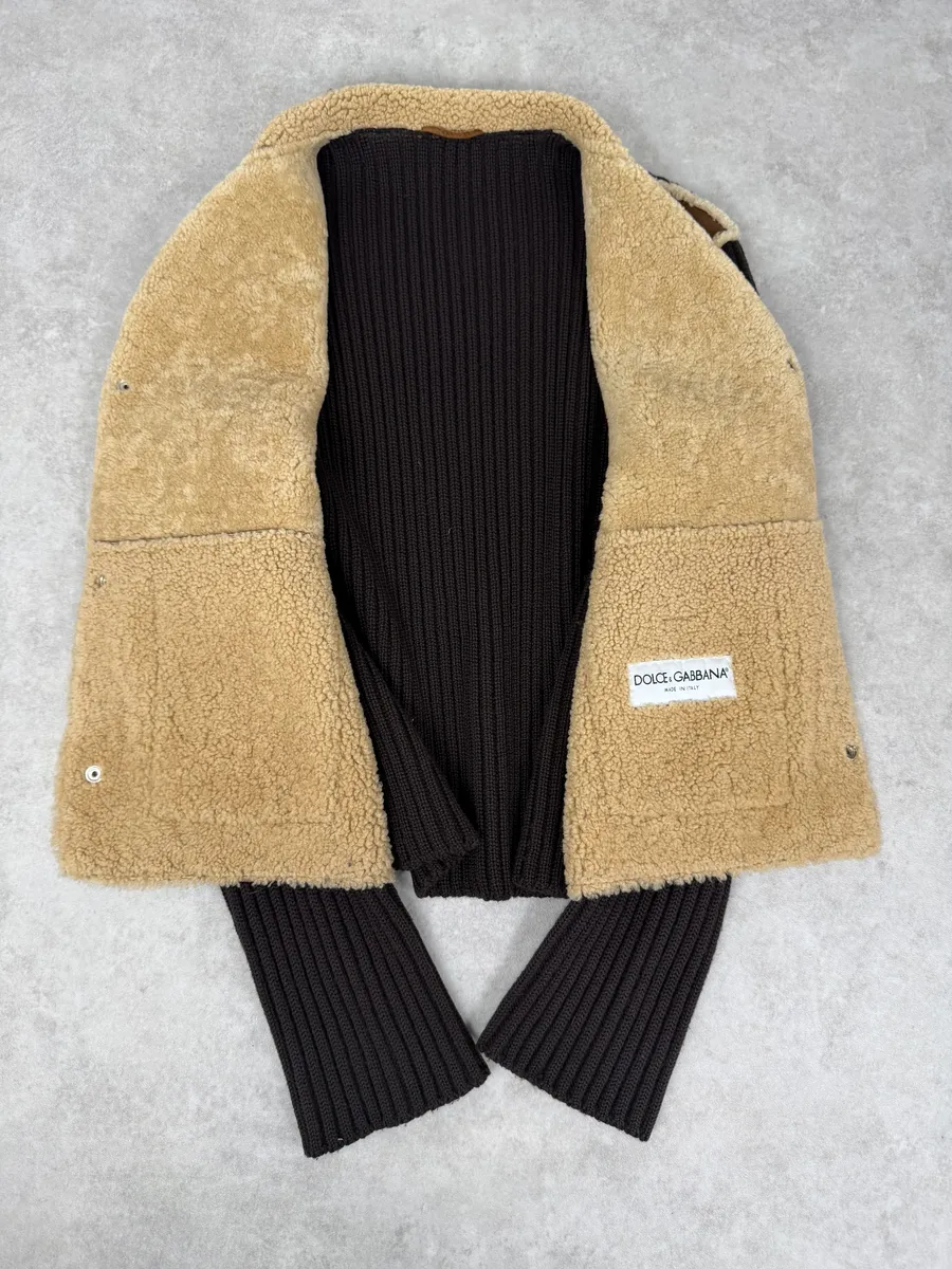 1990s Dolce & Gabbana Brown Shearling Wool Leather Jacket - Image 8