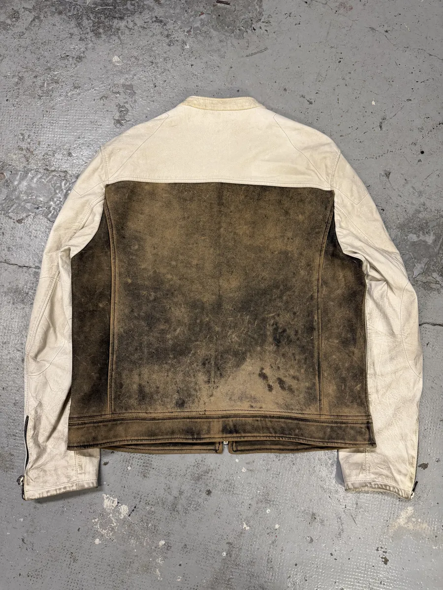 1990s Dolce & Gabbana Brown & White Leather Biker Jacket - Image 2
