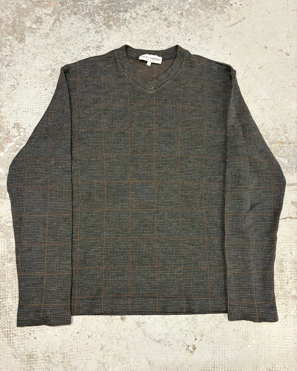 1990s Dolce & Gabbana Grey Brown Wool Sweater