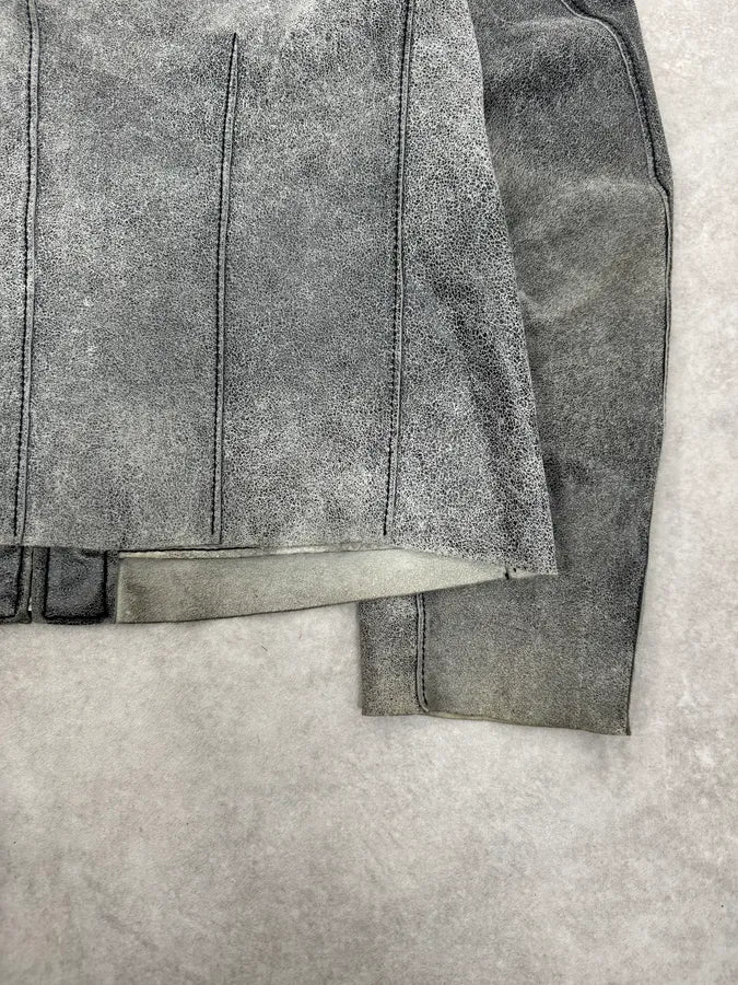 1990s Dolce & Gabbana Grey Eroded Grained Leather Jacket - Image 8