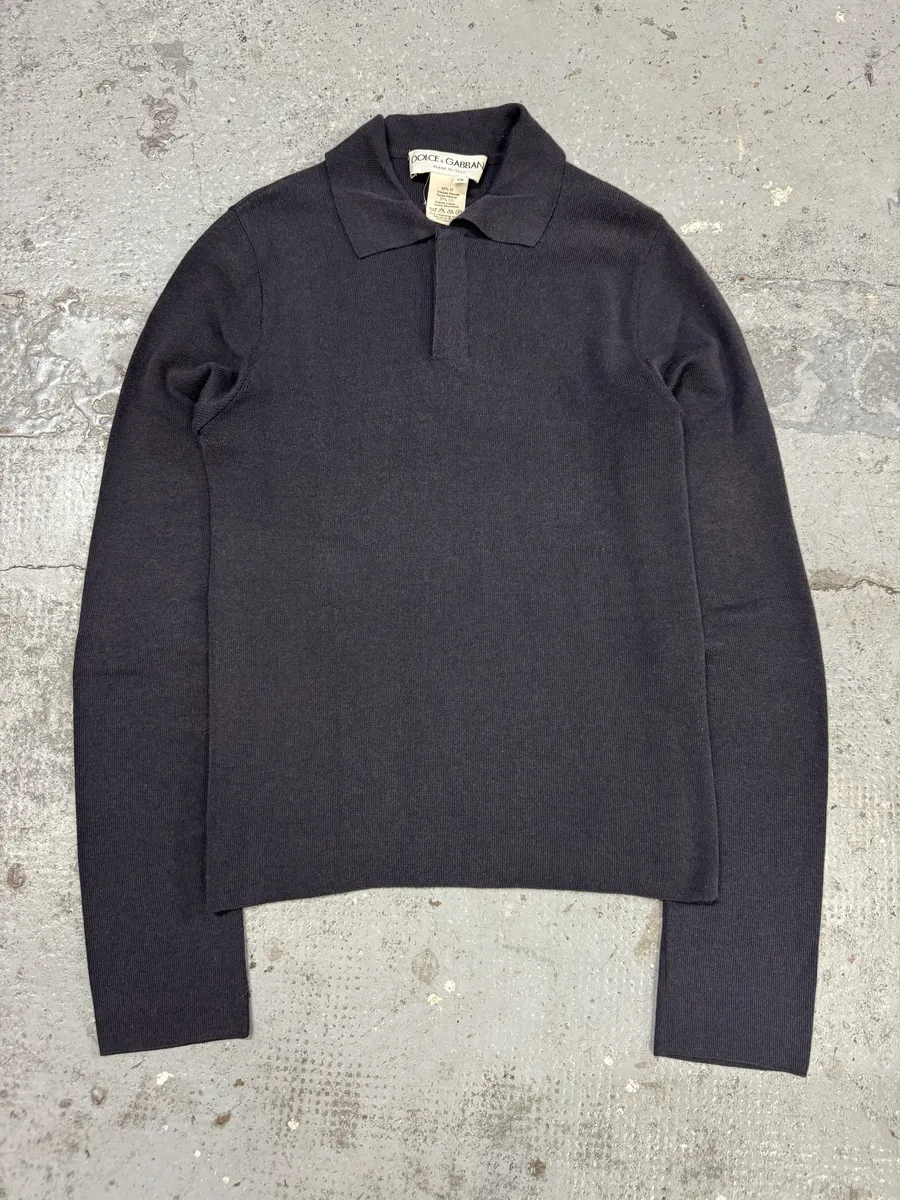 1990s Dolce & Gabbana Grey Longsleeves Polo - Image 3