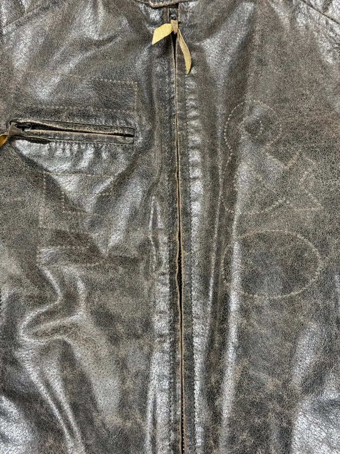 1990s Dolce & Gabbana Grey Raw Biker Leather Jacket - Image 8