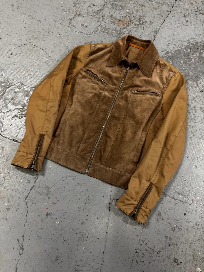 1990s Dolce & Gabbana Hybird Camel Suede Leather Jacket - Image 3